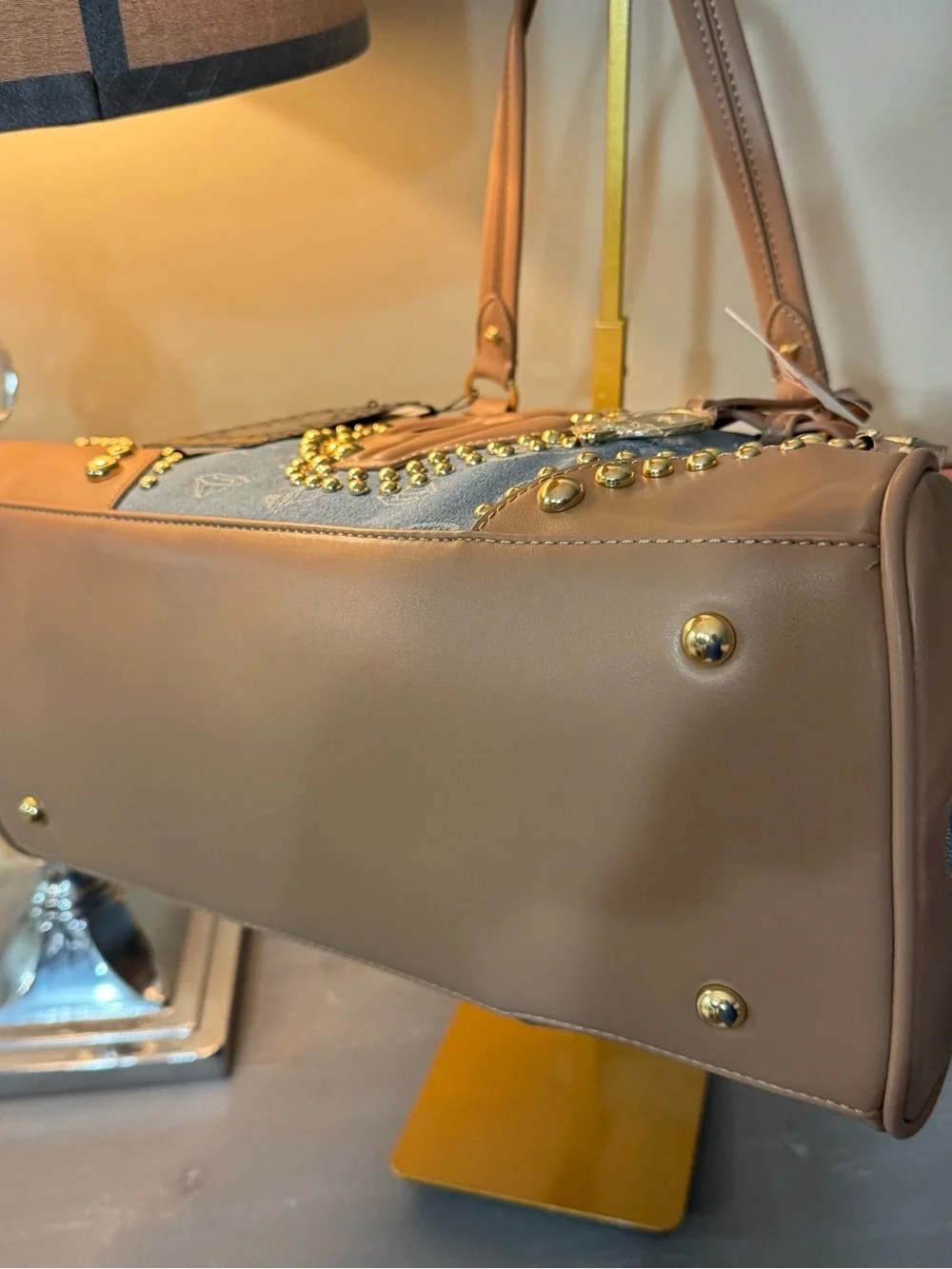 Baby Phat Y2K Handbag, blue denim and tan leather